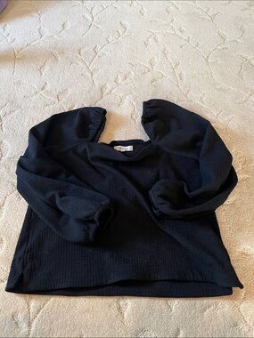 Madewell Black Textured Puff-Sleeve Top Small